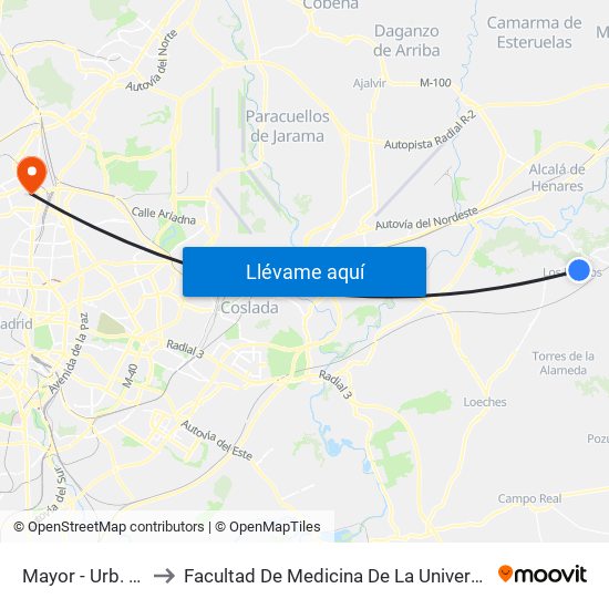 Mayor - Urb. La Alcazaba to Facultad De Medicina De La Universidad Autónoma De Madrid map