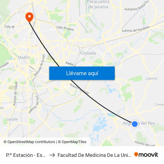 P.º Estación - Est. Arganda Del Rey to Facultad De Medicina De La Universidad Autónoma De Madrid map