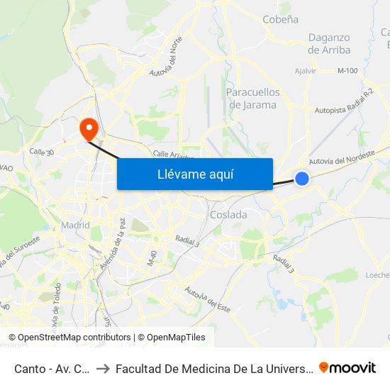 Canto - Av. Constitución to Facultad De Medicina De La Universidad Autónoma De Madrid map