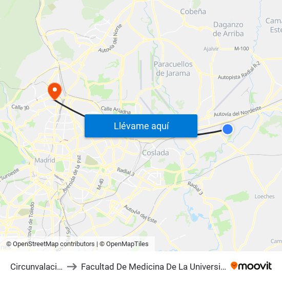 Circunvalación - Hierro to Facultad De Medicina De La Universidad Autónoma De Madrid map