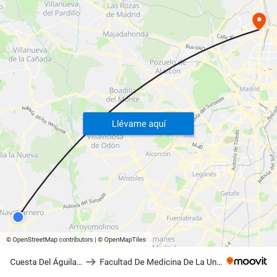 Cuesta Del Águila - Jacinto González to Facultad De Medicina De La Universidad Autónoma De Madrid map
