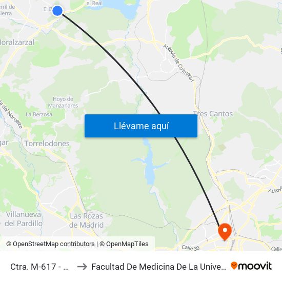 Ctra. M-617 - Urb. La Dehesa to Facultad De Medicina De La Universidad Autónoma De Madrid map