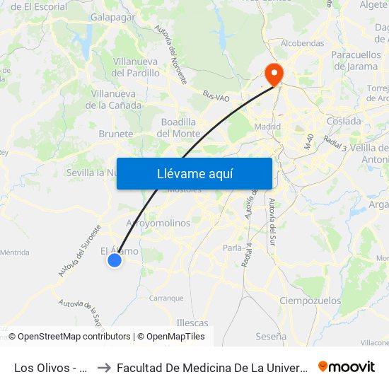 Los Olivos - Casarrubios to Facultad De Medicina De La Universidad Autónoma De Madrid map
