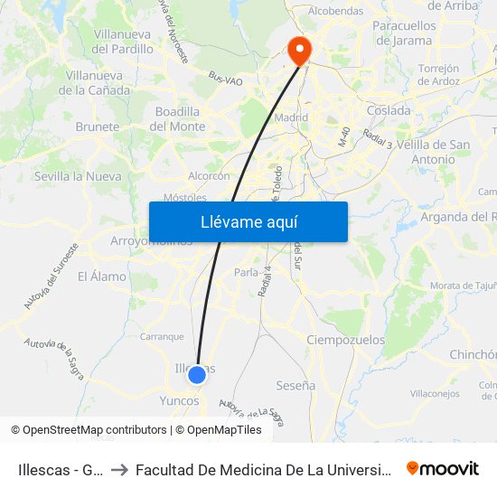 Illescas - Gasolinera to Facultad De Medicina De La Universidad Autónoma De Madrid map