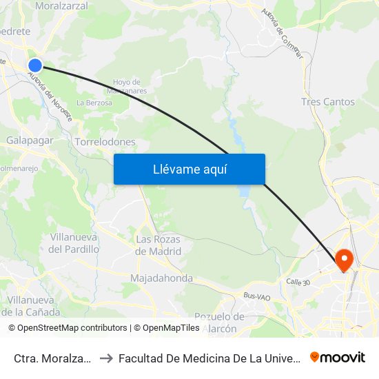 Ctra. Moralzarzal - El Roble to Facultad De Medicina De La Universidad Autónoma De Madrid map