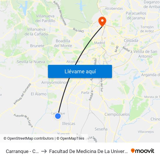 Carranque - Ctra. To-2034 to Facultad De Medicina De La Universidad Autónoma De Madrid map