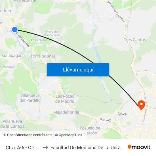 Ctra. A-6 - C.º Fonda Trinidad to Facultad De Medicina De La Universidad Autónoma De Madrid map