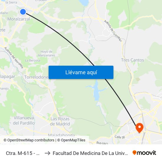 Ctra. M-615 - Urb. El Retamar to Facultad De Medicina De La Universidad Autónoma De Madrid map