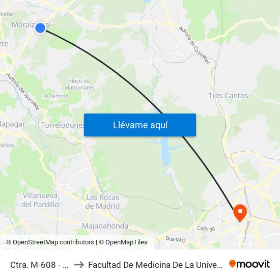Ctra. M-608 - Polideportivo to Facultad De Medicina De La Universidad Autónoma De Madrid map