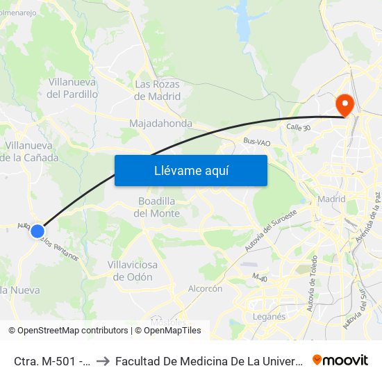 Ctra. M-501 - El Ventorro to Facultad De Medicina De La Universidad Autónoma De Madrid map