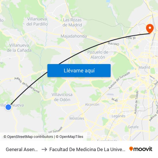 General Asensio - Quevedo to Facultad De Medicina De La Universidad Autónoma De Madrid map