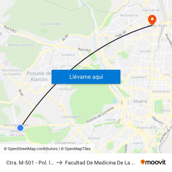 Ctra. M-501 - Pol. Ind. Ventorro Del Cano to Facultad De Medicina De La Universidad Autónoma De Madrid map