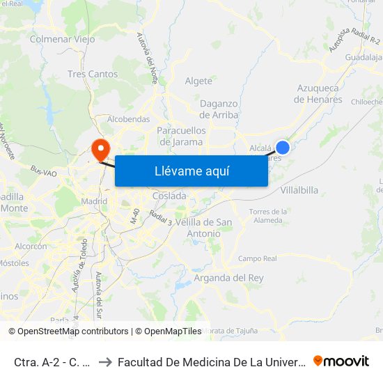 Ctra. A-2 - C. C. La Dehesa to Facultad De Medicina De La Universidad Autónoma De Madrid map