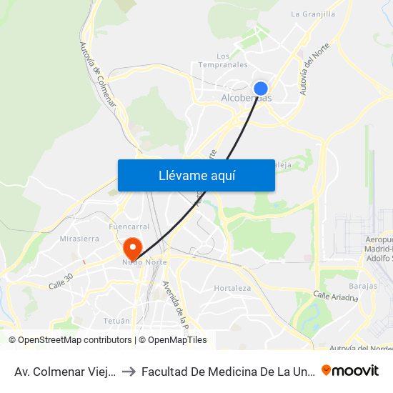 Av. Colmenar Viejo - Ramón Esteban to Facultad De Medicina De La Universidad Autónoma De Madrid map