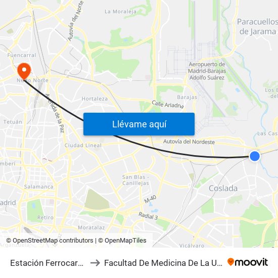 Estación Ferrocarril - Est. San Fernando to Facultad De Medicina De La Universidad Autónoma De Madrid map