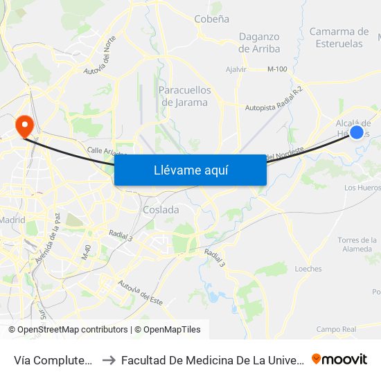 Vía Complutense - Brihuega to Facultad De Medicina De La Universidad Autónoma De Madrid map