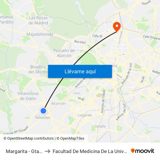 Margarita - Gta. Los Jazmines to Facultad De Medicina De La Universidad Autónoma De Madrid map