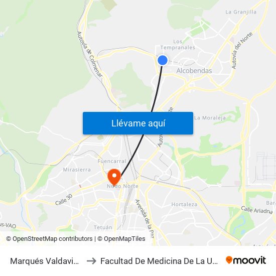 Marqués Valdavia - Máquina Del Tren to Facultad De Medicina De La Universidad Autónoma De Madrid map