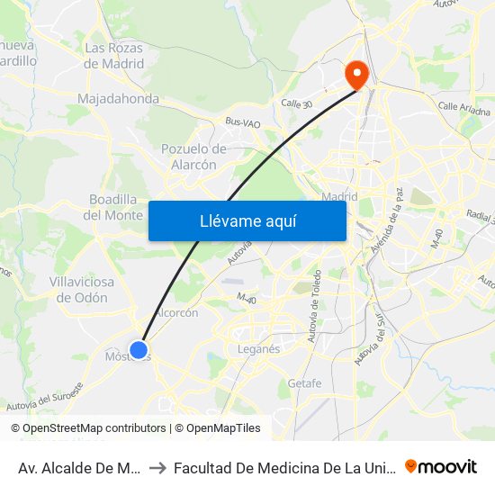 Av. Alcalde De Mostoles - Bécquer to Facultad De Medicina De La Universidad Autónoma De Madrid map