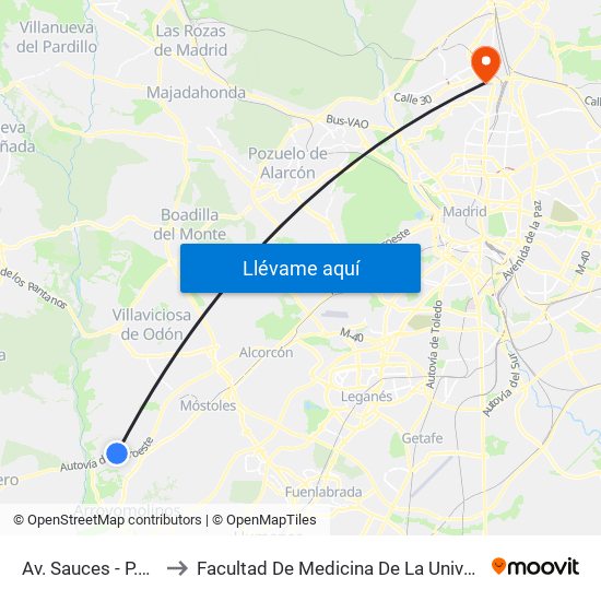 Av. Sauces - P.º De Los Olivos to Facultad De Medicina De La Universidad Autónoma De Madrid map