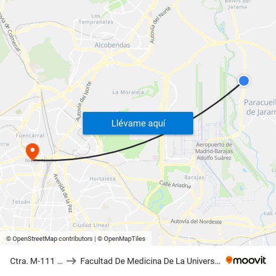 Ctra. M-111 - La Granja to Facultad De Medicina De La Universidad Autónoma De Madrid map