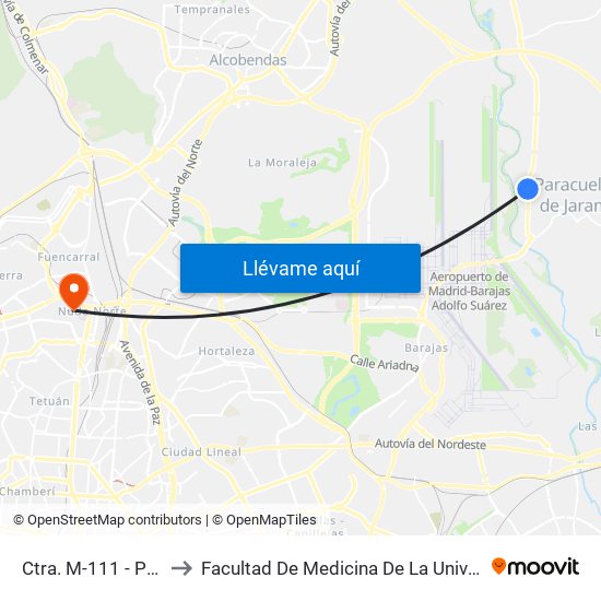 Ctra. M-111 - Pol. Ind. El Pulido to Facultad De Medicina De La Universidad Autónoma De Madrid map