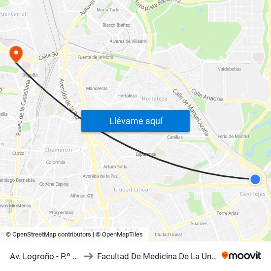 Av. Logroño - P.º Alameda De Osuna to Facultad De Medicina De La Universidad Autónoma De Madrid map
