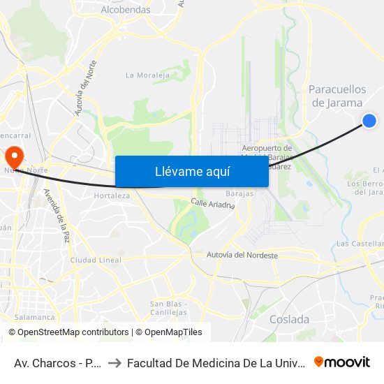 Av. Charcos - P.º Las Camelias to Facultad De Medicina De La Universidad Autónoma De Madrid map