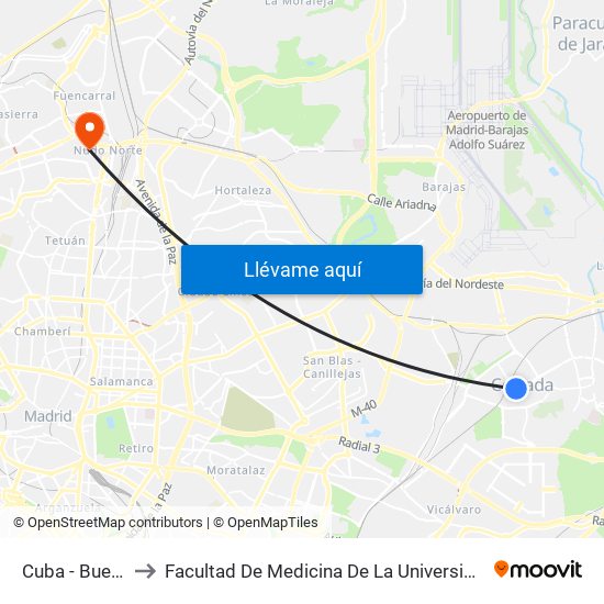 Cuba - Buenos Aires to Facultad De Medicina De La Universidad Autónoma De Madrid map