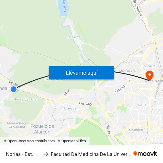 Norias - Est. Majadahonda to Facultad De Medicina De La Universidad Autónoma De Madrid map