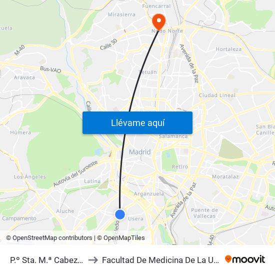 P.º Sta. M.ª Cabeza - Est. Plaza Elíptica to Facultad De Medicina De La Universidad Autónoma De Madrid map