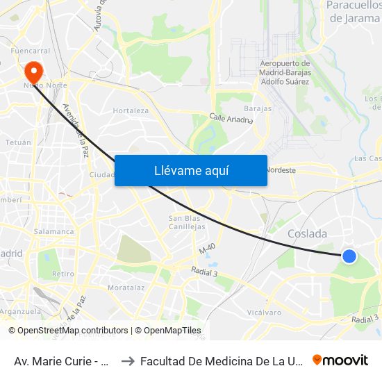 Av. Marie Curie - Hospital Del Henares to Facultad De Medicina De La Universidad Autónoma De Madrid map