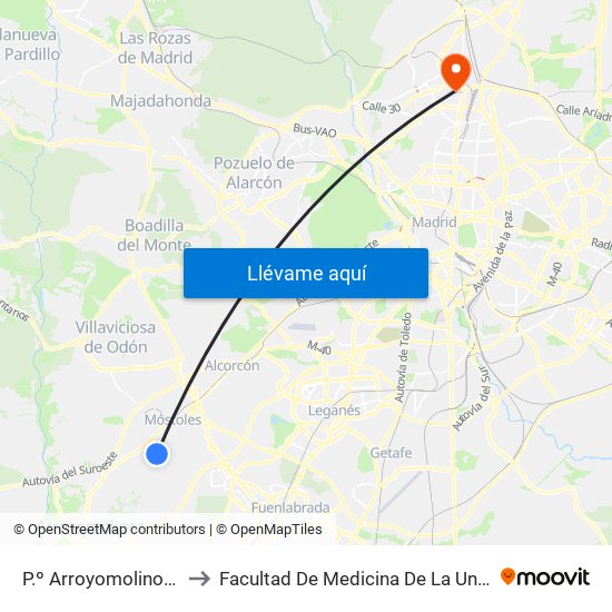 P.º Arroyomolinos - Río Guadalquivir to Facultad De Medicina De La Universidad Autónoma De Madrid map