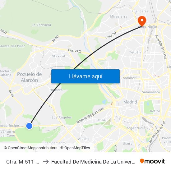 Ctra. M-511 - Retamares to Facultad De Medicina De La Universidad Autónoma De Madrid map