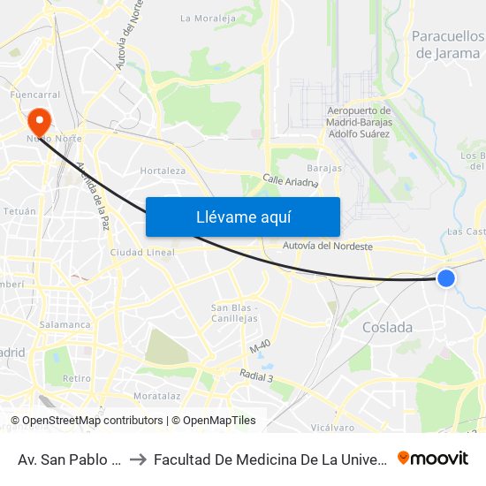 Av. San Pablo - B.º Estación to Facultad De Medicina De La Universidad Autónoma De Madrid map