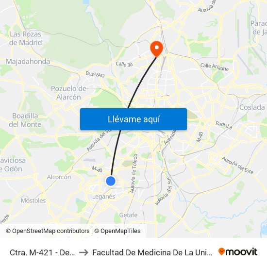 Ctra. M-421 - Deportivo Butarque to Facultad De Medicina De La Universidad Autónoma De Madrid map