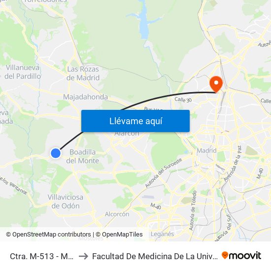Ctra. M-513 - Monte Romanillos to Facultad De Medicina De La Universidad Autónoma De Madrid map