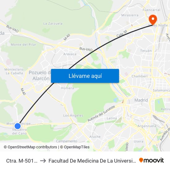 Ctra. M-501 - Patones to Facultad De Medicina De La Universidad Autónoma De Madrid map