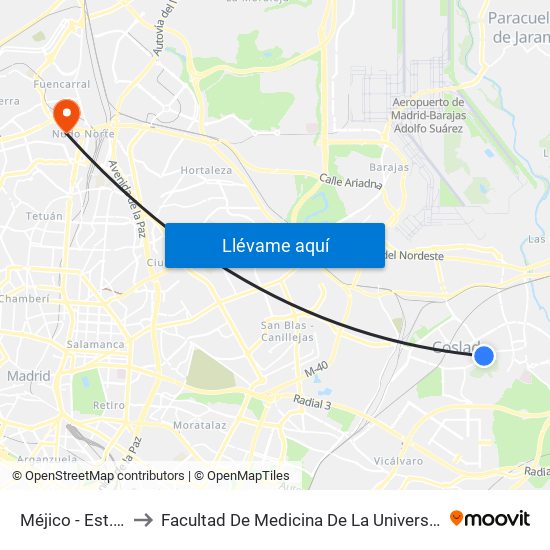 Méjico - Est. La Rambla to Facultad De Medicina De La Universidad Autónoma De Madrid map