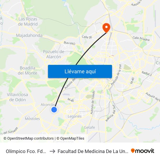 Olímpico Fco. Fdez. Ochoa - Río Tajo to Facultad De Medicina De La Universidad Autónoma De Madrid map