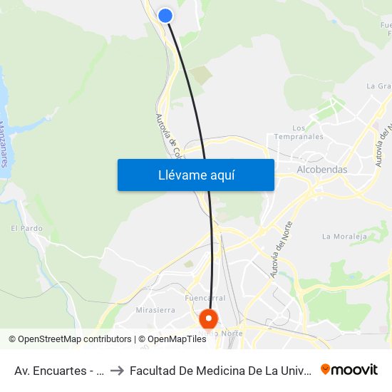 Av. Encuartes - Av. Labradores to Facultad De Medicina De La Universidad Autónoma De Madrid map