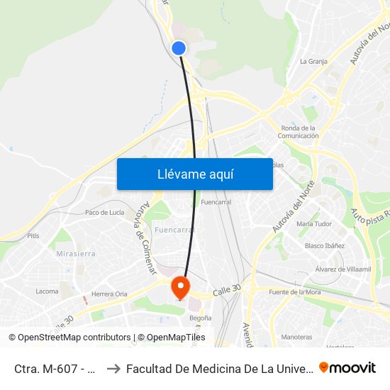 Ctra. M-607 - Ciudad Escolar to Facultad De Medicina De La Universidad Autónoma De Madrid map