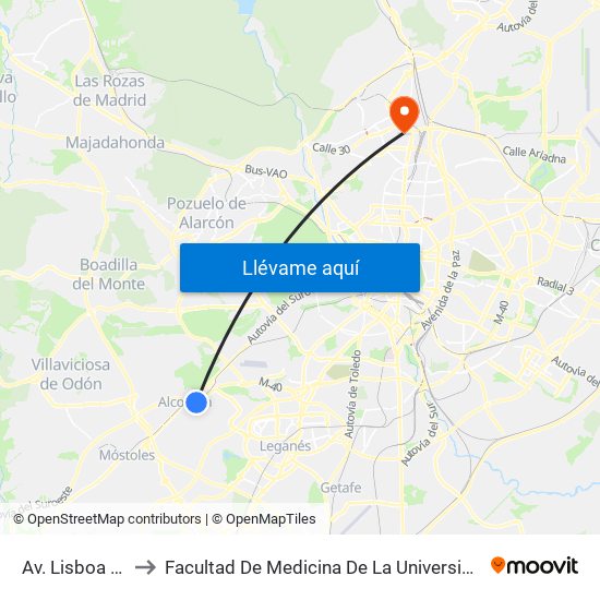 Av. Lisboa - Piscinas to Facultad De Medicina De La Universidad Autónoma De Madrid map