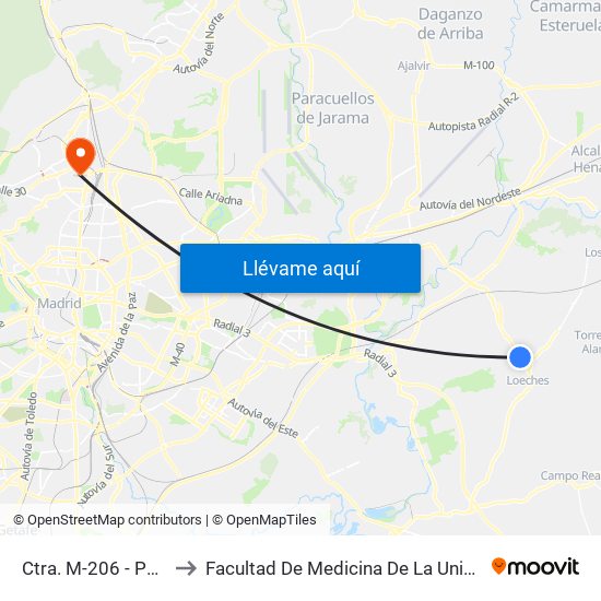 Ctra. M-206 - Pol. Ind. El Caballo to Facultad De Medicina De La Universidad Autónoma De Madrid map