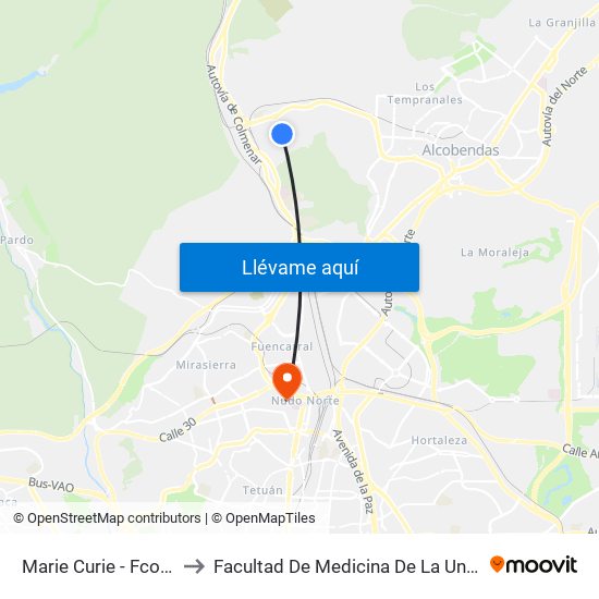 Marie Curie - Fco. Tomás Y Valiente to Facultad De Medicina De La Universidad Autónoma De Madrid map