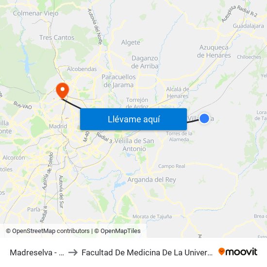 Madreselva - Valdeláguila to Facultad De Medicina De La Universidad Autónoma De Madrid map
