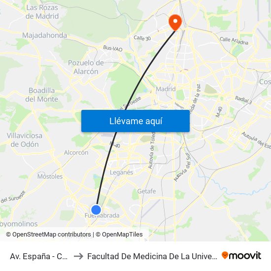 Av. España - Castilla La Vieja to Facultad De Medicina De La Universidad Autónoma De Madrid map