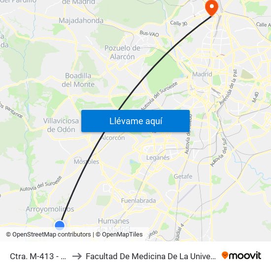 Ctra. M-413 - Granja Bovina to Facultad De Medicina De La Universidad Autónoma De Madrid map
