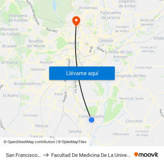 San Francisco - Cruz Verde to Facultad De Medicina De La Universidad Autónoma De Madrid map