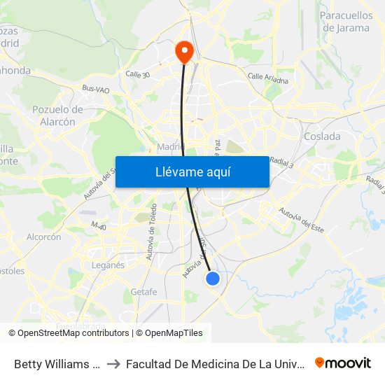 Betty Williams - Polideportivo to Facultad De Medicina De La Universidad Autónoma De Madrid map